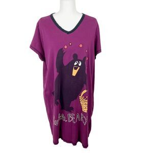 Lazy One Sleep Shirt Dress Women Extra Large Purple Huckle Beary Sleepwear